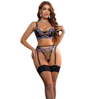 BloomLace Embroidered Three-Piece Lingerie Set – Sheer Floral Seduction