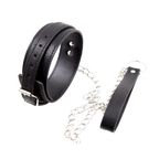IronClad PU Leather Neck Collar with Chain – Adjustable Bondage Accessory