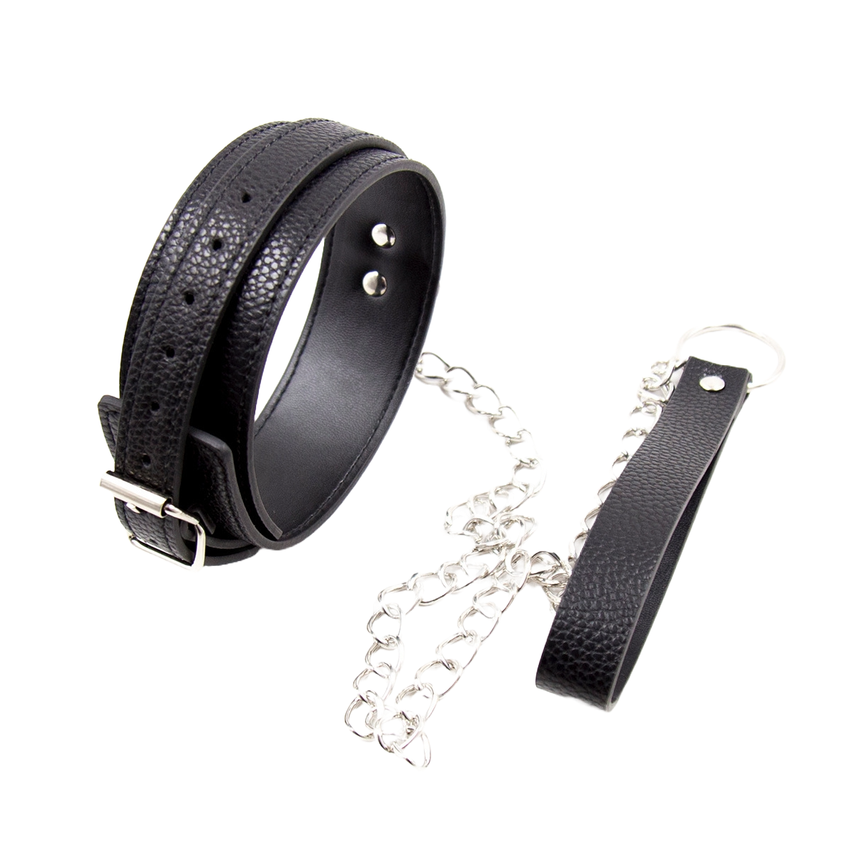 IronClad PU Leather Neck Collar with Chain – Adjustable Bondage Accessory