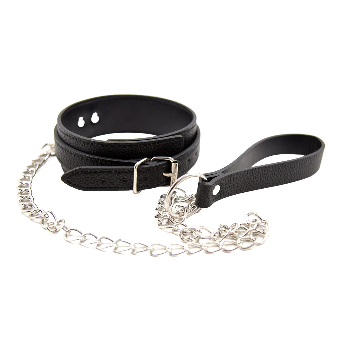 IronClad PU Leather Neck Collar with Chain – Adjustable Bondage Accessory