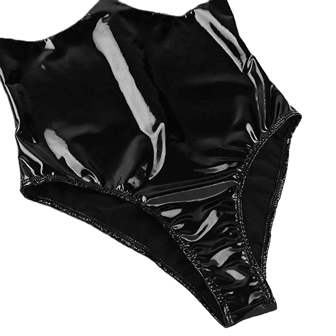 Obsidian Lace Patent Leather Bodysuit – Black Lycra Seduction Wear