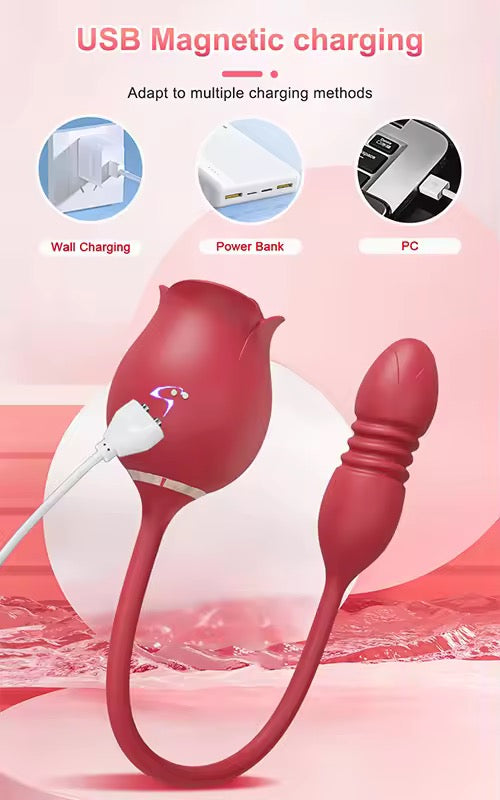 Rose-Shaped Thrusting & Sucking Vibrator