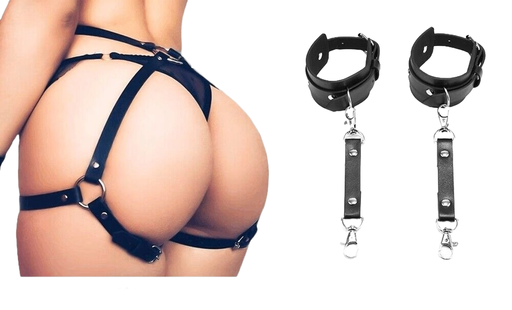 BoundElegance Waist Belt & Handcuffs Set – Adjustable Female Bondage Gear