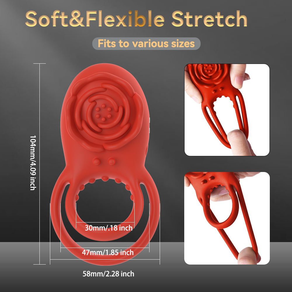 RoseVibe Silicone Vibrating Cock Ring – Couples Pleasure Toy with Clitoral Stimulator