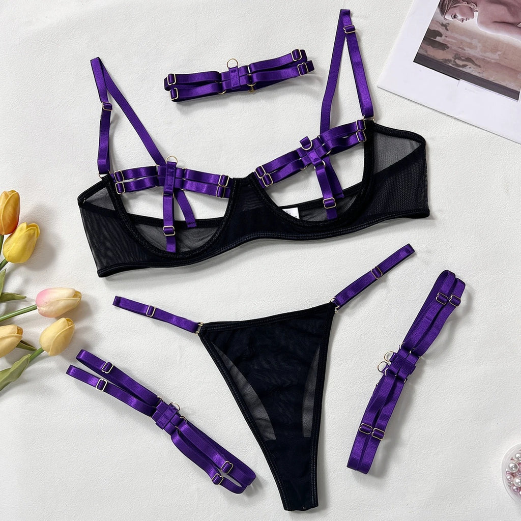 Seductress Mesh Lingerie Set – Erotic Uniform with Bra, Panties & Accessories