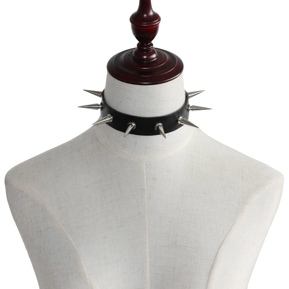 SkySpike Punk Leather Choker – Egirl Cosplay & Bondage Neck Accessory