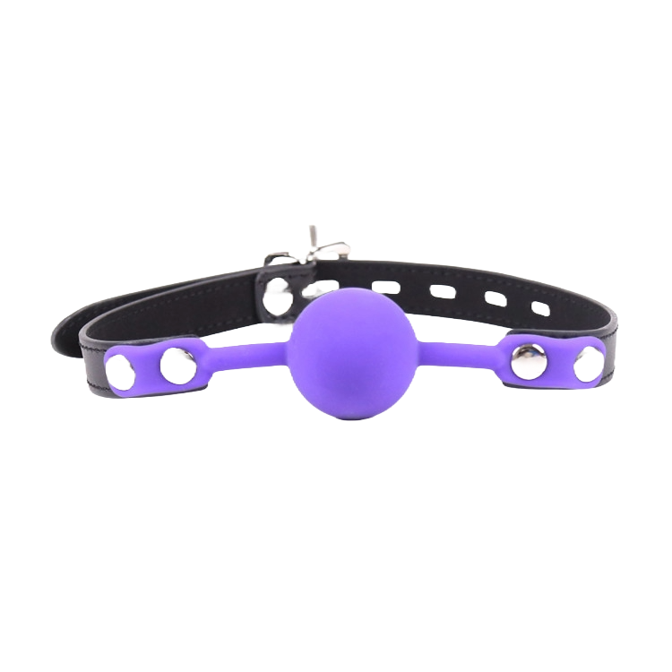 Purple Temptation Mouth Ball & Clip – Leather BDSM Sex Toy for Adults
