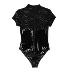 Obsidian Lace Patent Leather Bodysuit – Black Lycra Seduction Wear