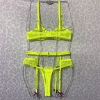 European & American Embroidered Fluorescent Green Mesh Bra Set – Bow Sexy Lingerie for Women