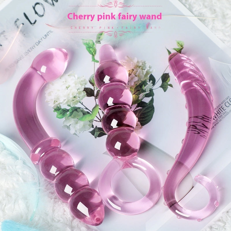 Cherry Pink Magic Wand Glass Dildo Vaginal And Anal Dual-use